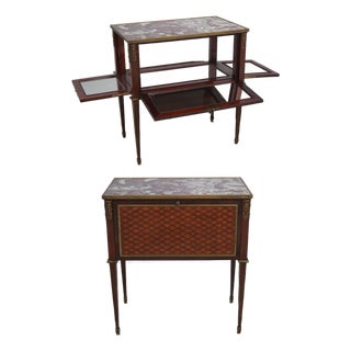 Louis XVI Vintage Marble Top Bar Cabinet For Sale