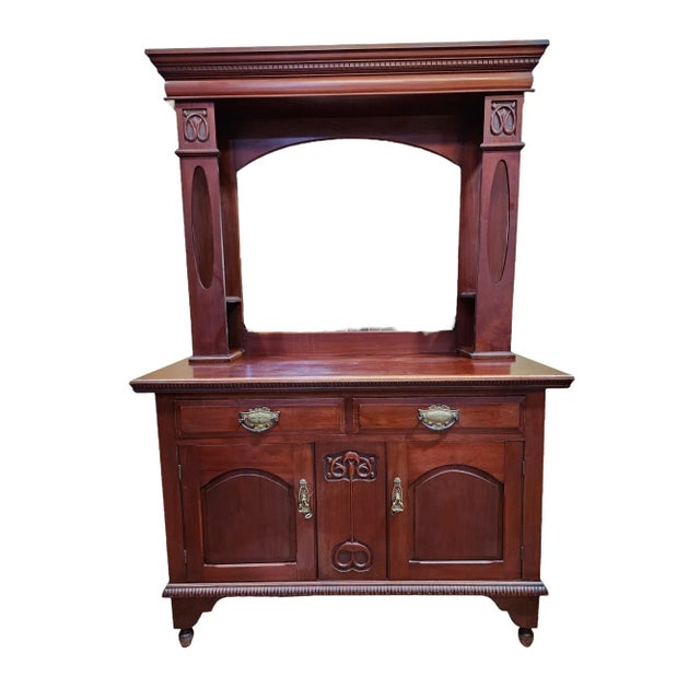 Wood 1900s Arts & Crafts Mahogany Mirror Backed Sideboard For Sale - Image 7 of 7