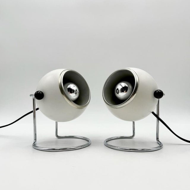Italian Targetti Sankey Eyeball Lamps in White and Chrome, 1970s, Set of 2 For Sale - Image 16 of 16