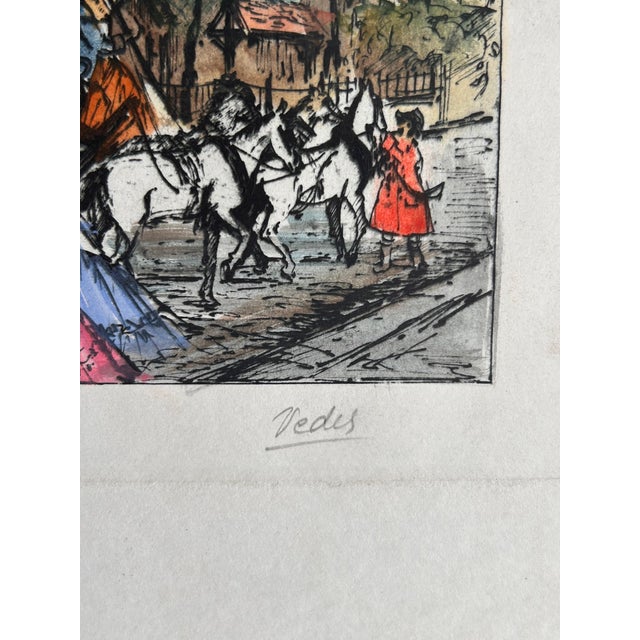 Eugene Louis Veder Barbizon Les Charmettes Hand Colored Etching Signed French For Sale - Image 4 of 5