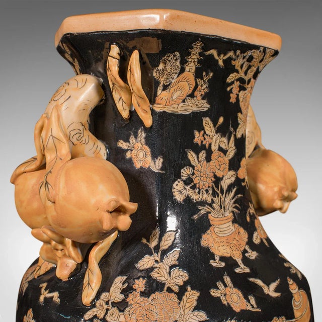 Black Late 20th Century Pair of Vintage Decorative Vases, Chinese, Ceramic, Dried Flower Urn For Sale - Image 8 of 13