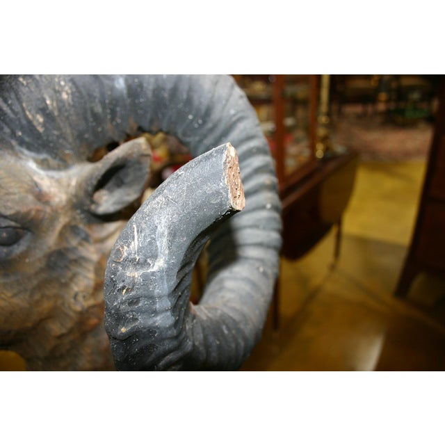Chestnut Antique Folk Art, Carved Life Size Mountain Goat - Ram For Sale - Image 8 of 15