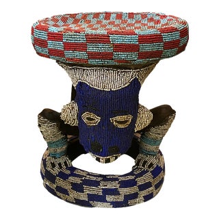 Nobility Beaded Wood Bamileke Throne /Table/ Stool Cameroon For Sale