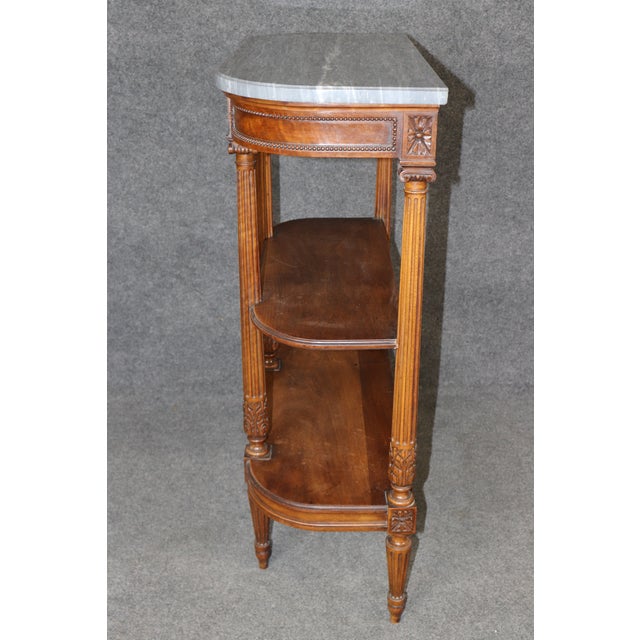 Louis XVI Style French Walnut Marble Top 3 Tier Console Table For Sale In Philadelphia - Image 6 of 15