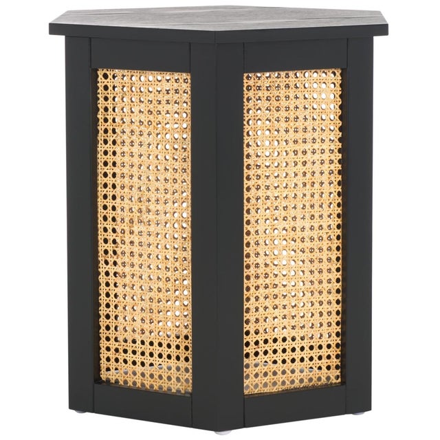 Wood Danez Hexagon Cane Accent Table in Black / Natural For Sale - Image 7 of 9