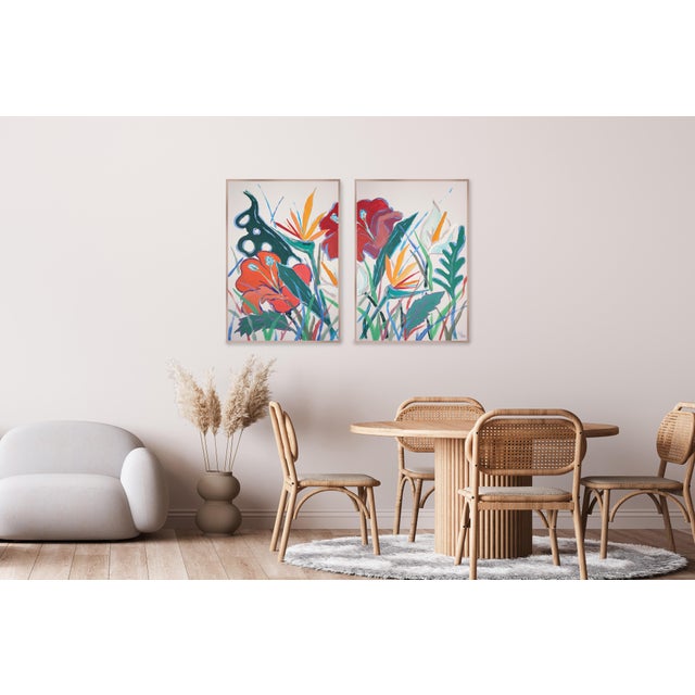 2020s 2025, Lush Botanical, Illustration Style Diptych of Tropical Abundance, Acrylic Painting on Watercolor Paper by Romina Milano For Sale - Image 5 of 10