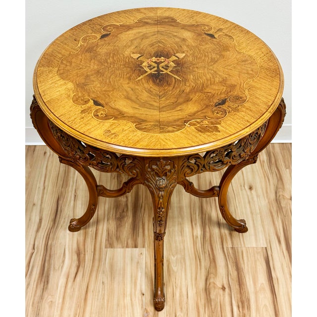 Early 20th Century Antique Round French Louis XV Style Carved Wood Center Table For Sale - Image 5 of 13