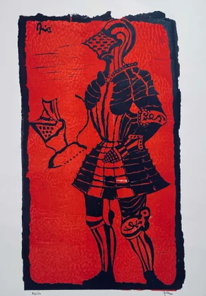 1960s Artist's Proof Abstract Signed and Numbered Portrait of a Red Knight