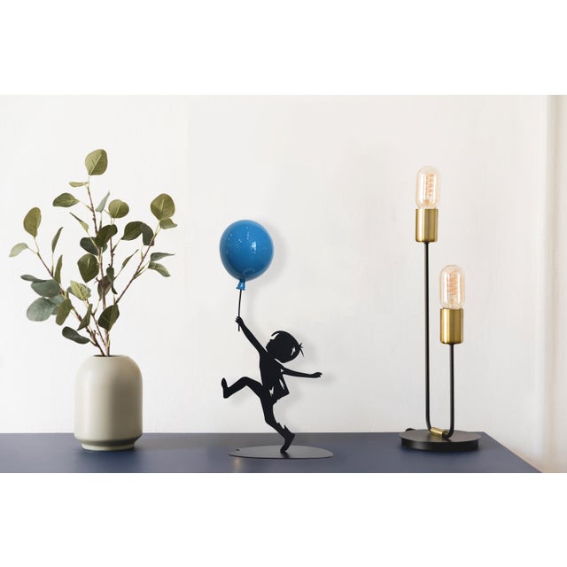 Hope - Original Figurative Metal Sculpture on Steel With Glossy Blue Balloon by Nayla Saroufim For Sale - Image 9 of 10