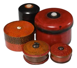 Indian Polychrome Lacquered Wooden Spice Boxes- A Set of 5