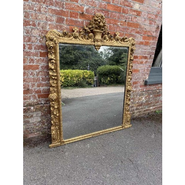 Wood Large Antique English Carved Wood Gilt Overmantle Mirror, 1800s For Sale - Image 7 of 8