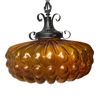 1970’s Gothic/Spanish Revival Amber Bubble Glass Pendant Light For Sale