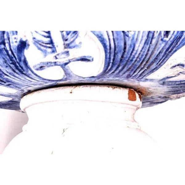 Monumental Blue & White Majolica Grecian Urn With Mythological Jupiter Ammon Motifs For Sale In South Bend - Image 6 of 10