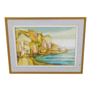 Mid-Century Modern Abstract Painting of Huntington Ny by John Black