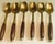 Here is a wonderful set of 6 brass demitasse spoons with rosewood handles that will brighten your afternoon coffee or your...