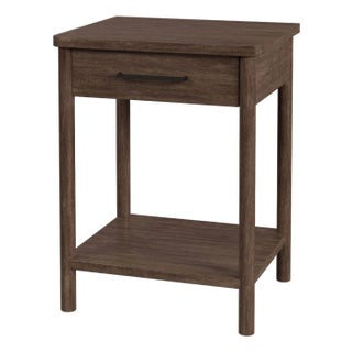 Lennon 21 in. W Rectangular Wood 1 Drawer Rounded Leg Nightstand with Lower Open Shelf, Soft Brown For Sale