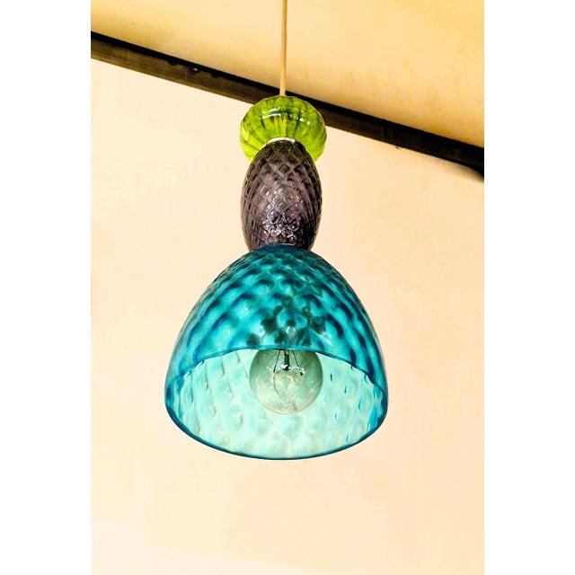Vintage Italian Hanging Lamp with Hand-Blown Murano Glass, 1980s For Sale - Image 4 of 8