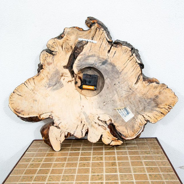 1960s Mid Century Modern Clock Wood Burl Wall Brass Gold Danish Vintage MCM For Sale - Image 5 of 12