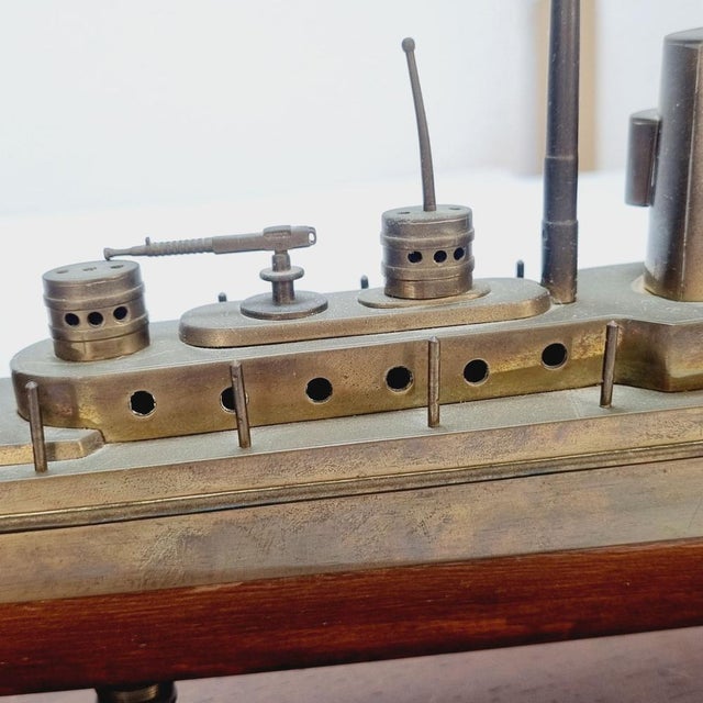 Wood Decorative Ship Model in Brass and Wood, 1930s For Sale - Image 7 of 15