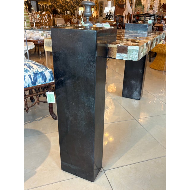 Marquis Collection Beverly Hills Wall Mirror Stone Pen Coconut Shell Wood For Sale - Image 11 of 13