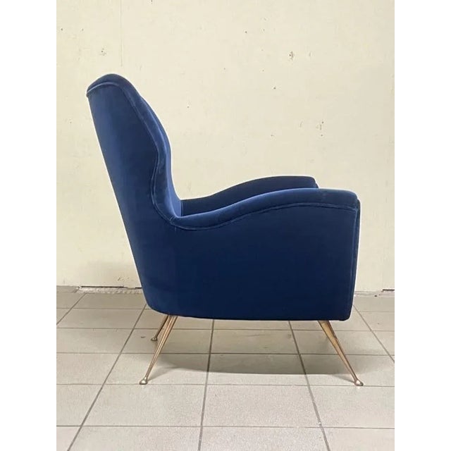 Vintage Lounge Chair in Blue Velvet, 1950s For Sale - Image 11 of 18