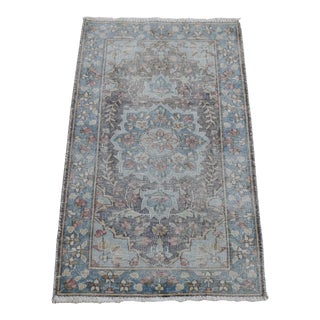 Blue, Vintage Persian Kerman With Large Medallion Design, Hand Knotted Wool, Mat Rug For Sale