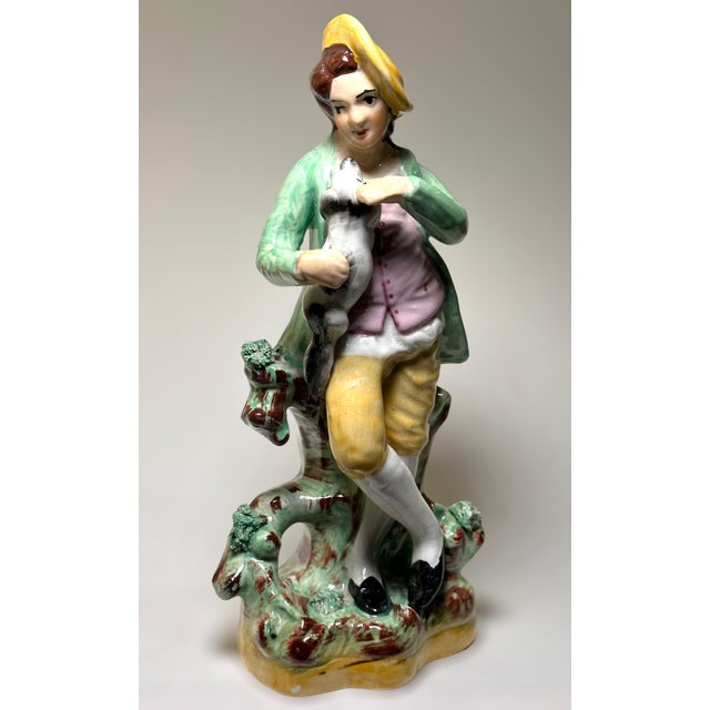 Ceramic Pair of 1890’s Old Staffordshire Ware England Porcelain Figurines Boy Holding His Dog and Girl Holding Her Cat For Sale - Image 7 of 11