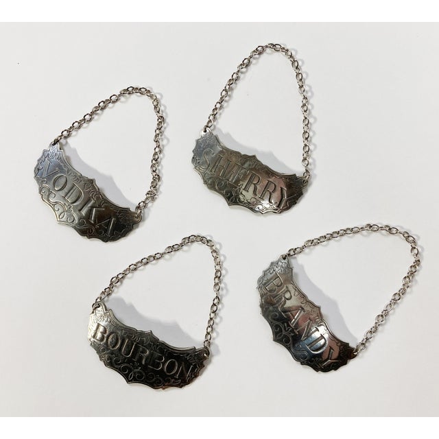 Vintage Boxed Steiff Pewter Liquor Decanter Tags (S/4) Vodka, Bourbon