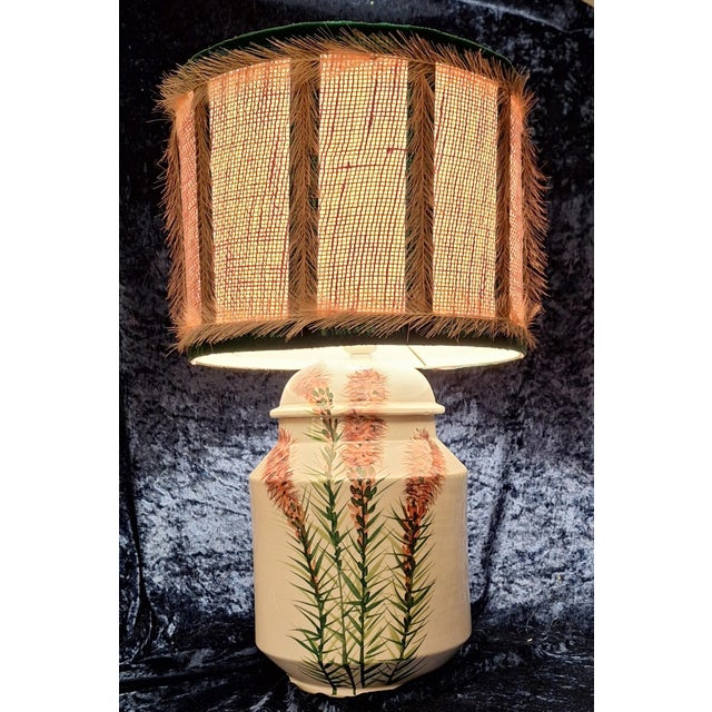 1970s Vintage Table Lamp with a Floral Painted Ceramic Base and Fabric Shade from Lamplove, 1970s For Sale - Image 5 of 10