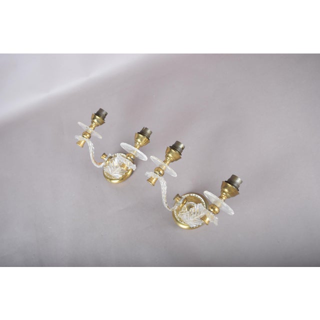 Metal Acrylic and Brass Double-Arm Wall Sconces, 1970s, Set of 2 For Sale - Image 7 of 11