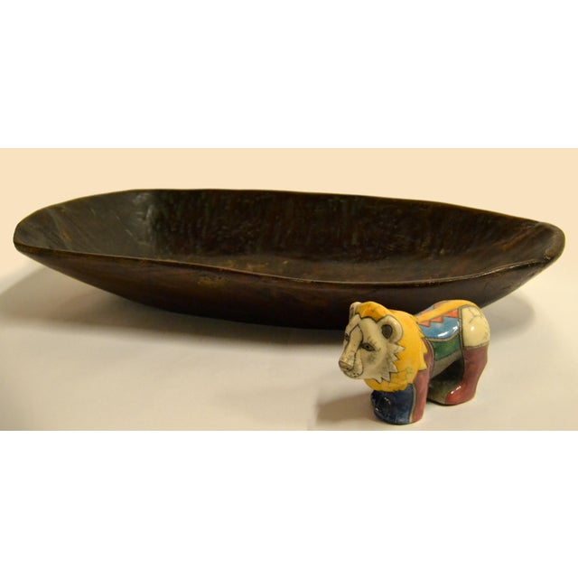 Vintage African Hand-Carved Wood Dark Brown Decorative Tribal Bowl Centerpiece For Sale - Image 11 of 12