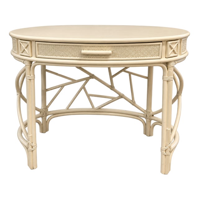 Vintage Regency Bamboo Rattan Oval Writing Desk | Chairish