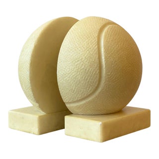 Vintage Sculptural Hand-Carved Italian Alabaster Tennis Ball Bookends, Circa 1950s For Sale