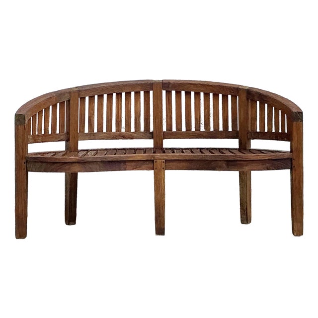 Vintage Boho Curved Teak Bench For Sale