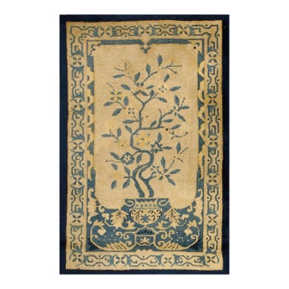1920s Beige Floral Antique Chinese Peking Rug 3' 2'' X 4' 10'' Knotted Wool Carpet For Sale
