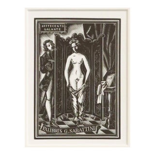1947 Italian Engraving Bookplate (Ex Libris), Settecento Galante (Matted) For Sale