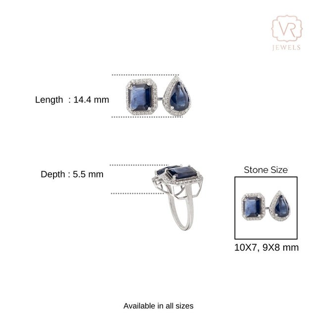 5.32 Carat Deep Blue Sapphire Toi Et Moi Ring With Halo Diamonds in 18k White Gold Size 7 For Sale - Image 10 of 14