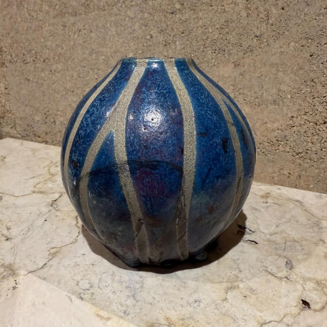 AMBIANIC presents Modernist Studio Art Pottery Blue Vase Stamped BAR 5 diameter x 5 h Preowned vintage Refer to images
