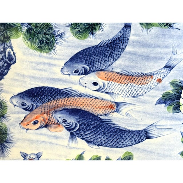 Japanese Chinoiserie Ceramic Platter With Koi Fish For Sale - Image 3 of 10
