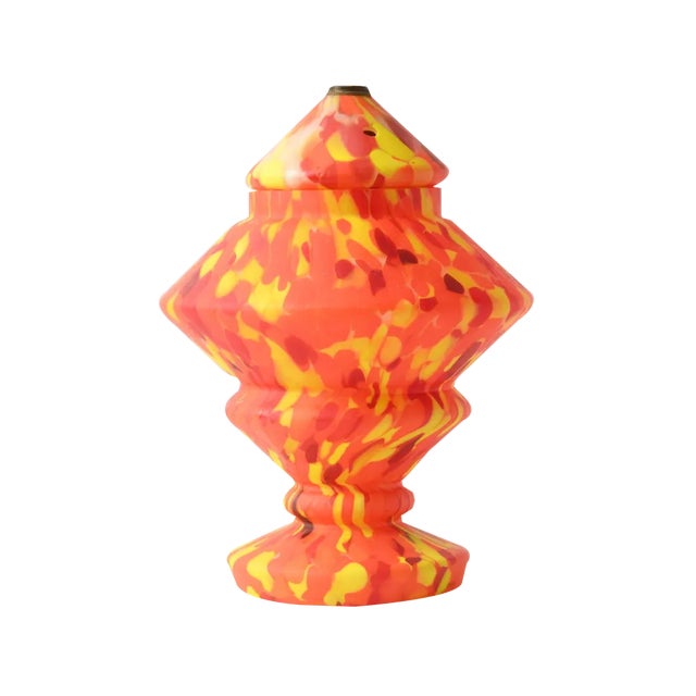 Art Deco Orange Spatter Glass Table Lamp from Wilhelm Kralik, 1920s For Sale