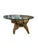 Sculptural driftwood root base supports a beveled round glass top, highlighting the wood’s natural knots, grain, and...