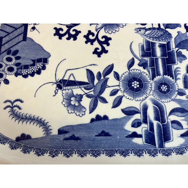 Large antique early 19th century English Chinoiserie Spode blue & white transferware ironstone turkey platter in the famed...