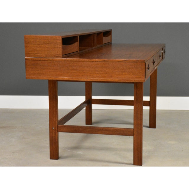 Peter Løvig Nielsen 1973 Peter Lovig Signed Teak Flip Top Desk For Sale - Image 4 of 13