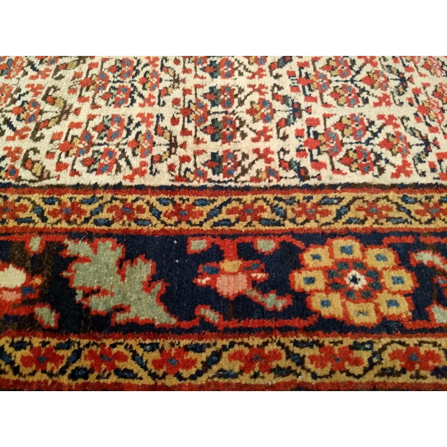 19th Century Persian Bidjar Wide Runner, Hand-Knotted Wool, Allover Paisley Pattern, Ivory & Navy, 4x14 For Sale - Image 16 of 18