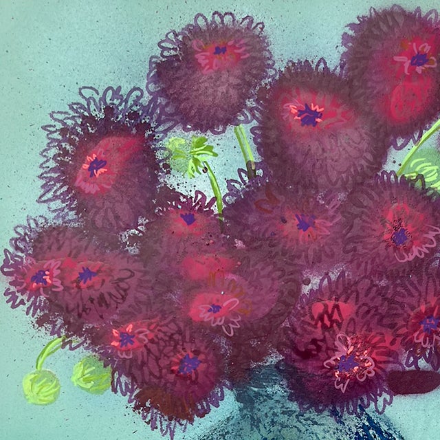 A contemporary interpretation of a classic floral arrangement balances expressive color with a softened, desaturated...