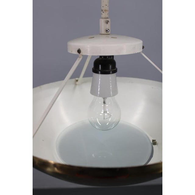 Vintage Brass Pendant Light with Opaline Glass Diffuser, 1950s For Sale - Image 9 of 16
