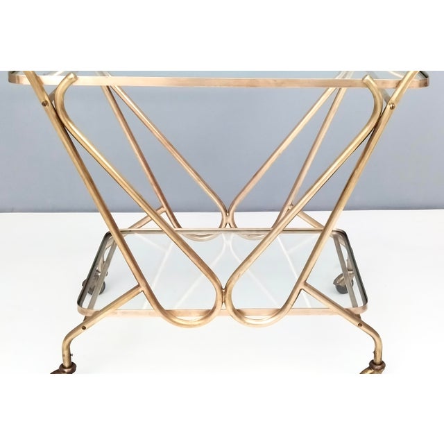 Vintage Brass Serving Cart with Glass Shelves, Italy For Sale - Image 9 of 14