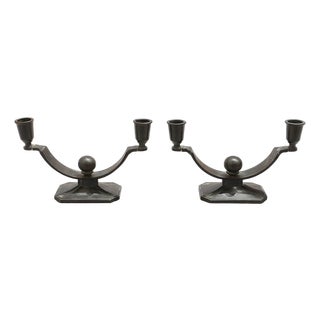 Art Deco Disko Metal Candlesticks by Just Andersen, 1930s, Set of 2 For Sale