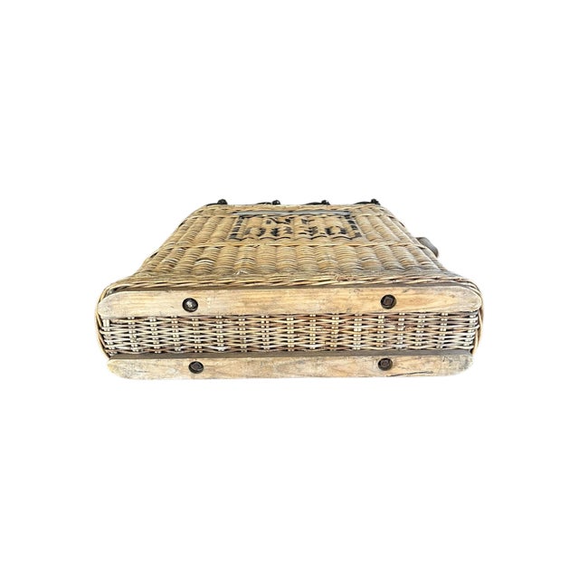 Wood Early 20th Century Pair of World War II Wicker Canister Holders With Canisters For Sale - Image 7 of 7
