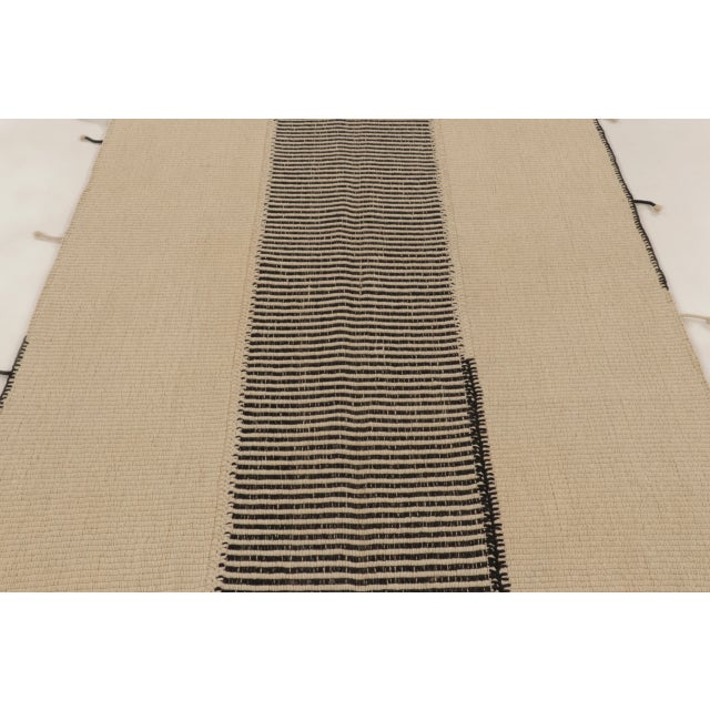 Rug & Kilim Rug & Kilim’s Contemporary Kilim in Beige With Striped Central Column in Black For Sale - Image 4 of 10